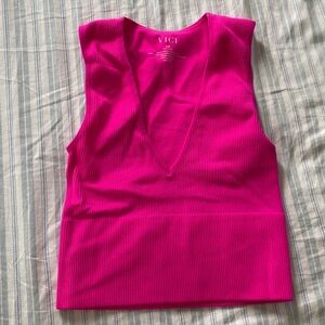 Vici Fuchsia Ribbed V-Neck Top